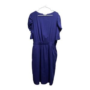 Mimi & Dottie Blue Midi Dress XL Made USA Mutton Sleeve Elastic Waist Casual